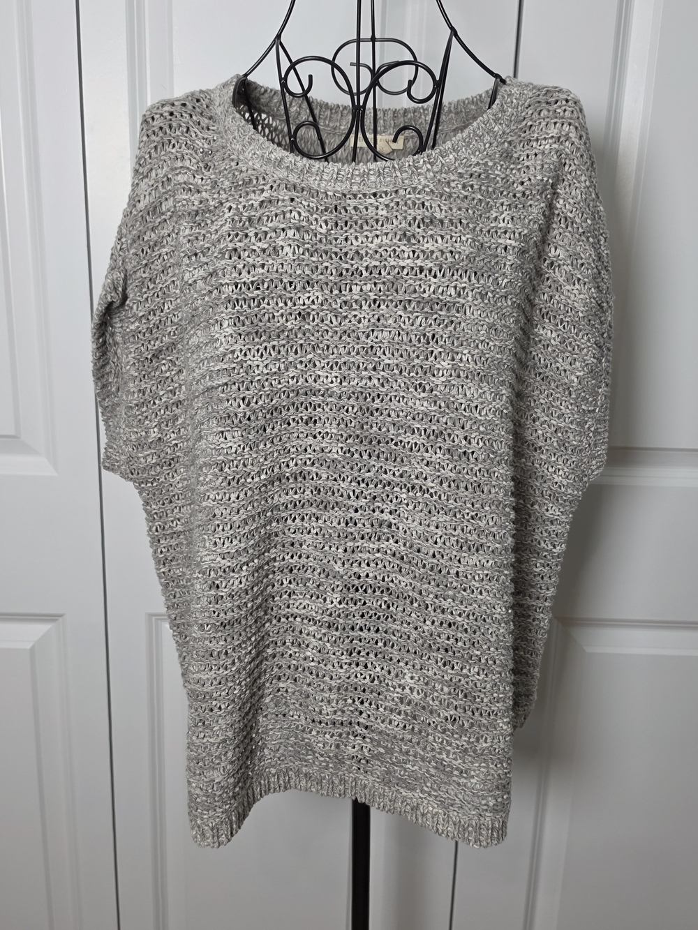 Eileen Fisher Open-Knit Crewneck Sweater in Light Gray